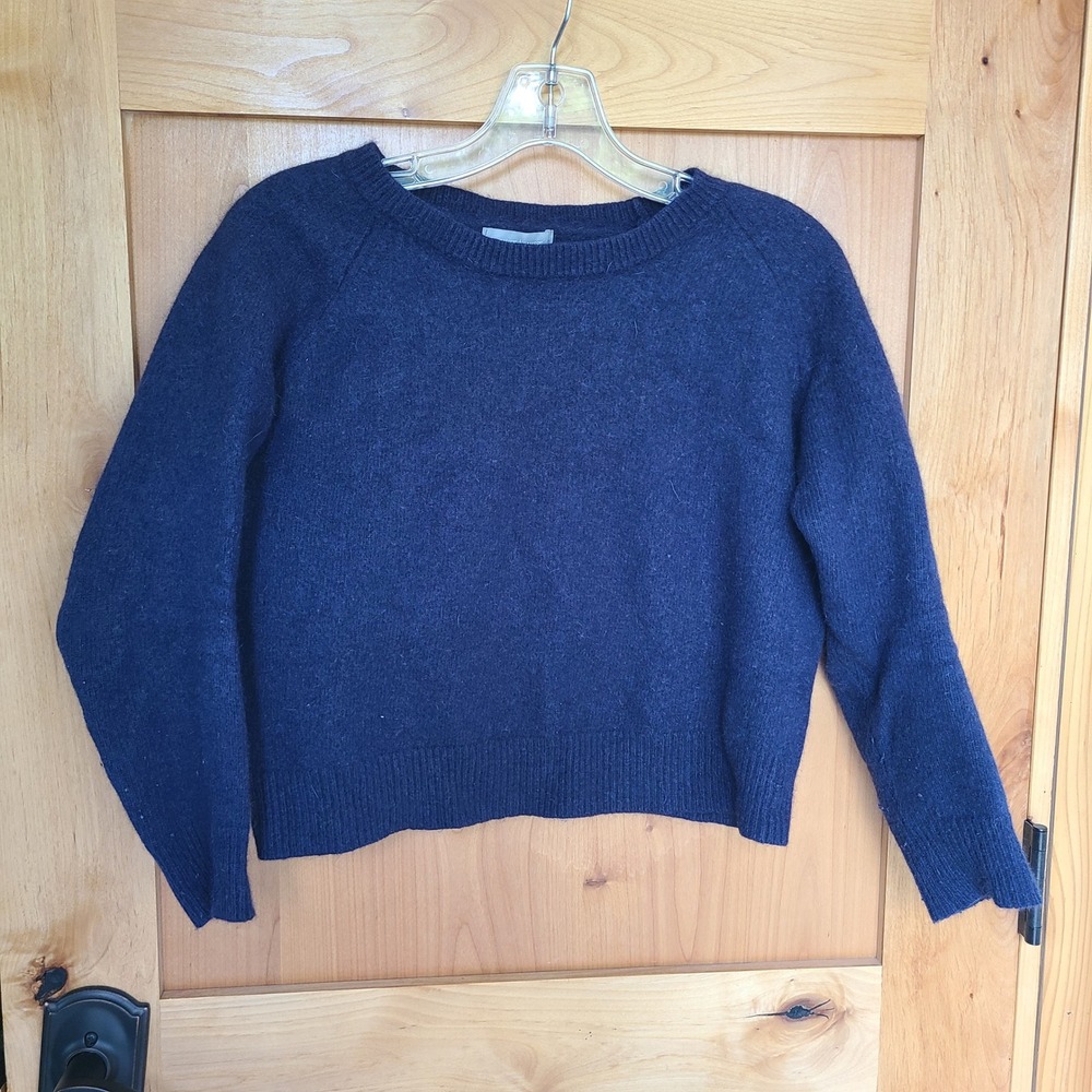 Samsoe Samsoe XS Navy Blue Lambswool Angora Cropped Soft Knit Sweater